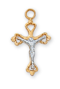 Gold over Sterling Two Tone Crucifix Necklace