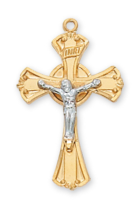 Gold over Sterling Two Tone Crucifix Necklace