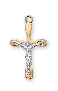 Gold over Sterling Two Tone Crucifix Necklace