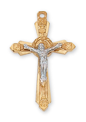 Gold over Sterling Two Tone Crucifix Necklace