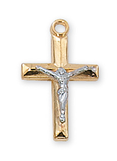 Gold over Sterling Two Tone Crucifix Necklace