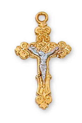 Crucifix Necklace Fancy 3/4 inch Sterling Gold Tutone