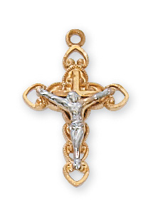 Gold over Sterling Two Tone Crucifix Necklace