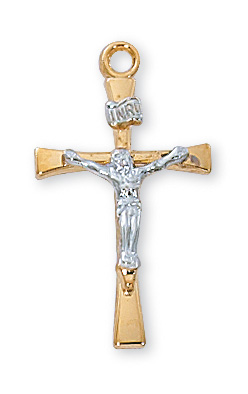 Gold over Sterling Two Tone Crucifix Necklace