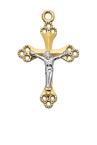 Gold over Sterling Two Tone Crucifix Necklace