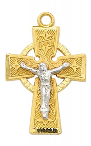 Crucifix Pendant Celtic 3/4 inch Sterling Gold Tutone