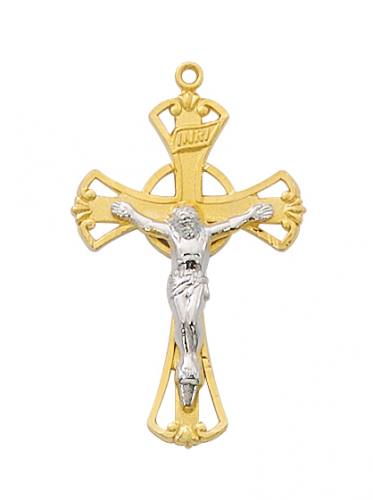 Crucifix Necklace 1.25 inch Sterling Gold Two Tone
