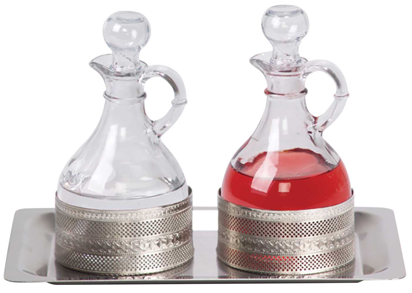 Processional Cruets Set 10 oz with Stainless Steel Tray