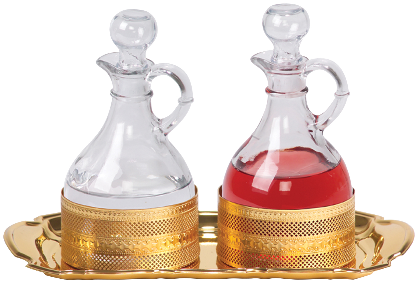 Processional Cruets Set 10 oz with Gold Plate Tray
