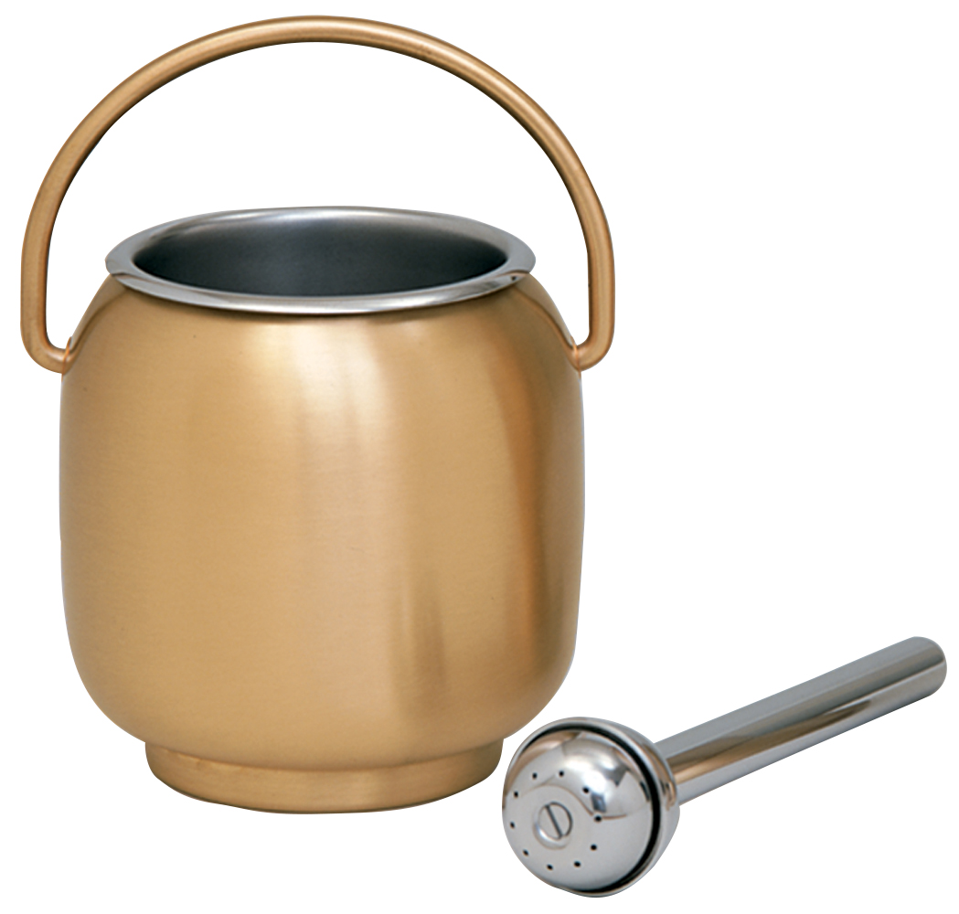 Holy Water Pot with Sprinkler Satin Bronze