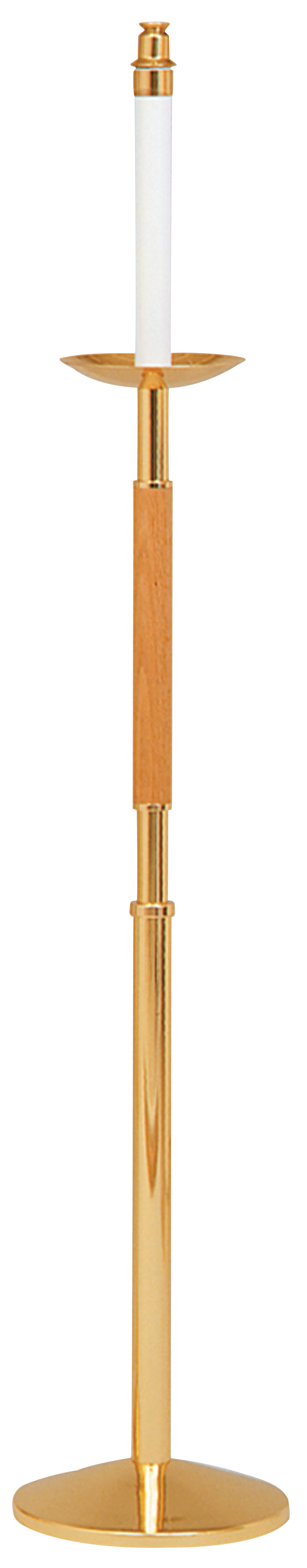 Processional Candlestick Oak Brass 44 inch 1 1/2 inch Socket