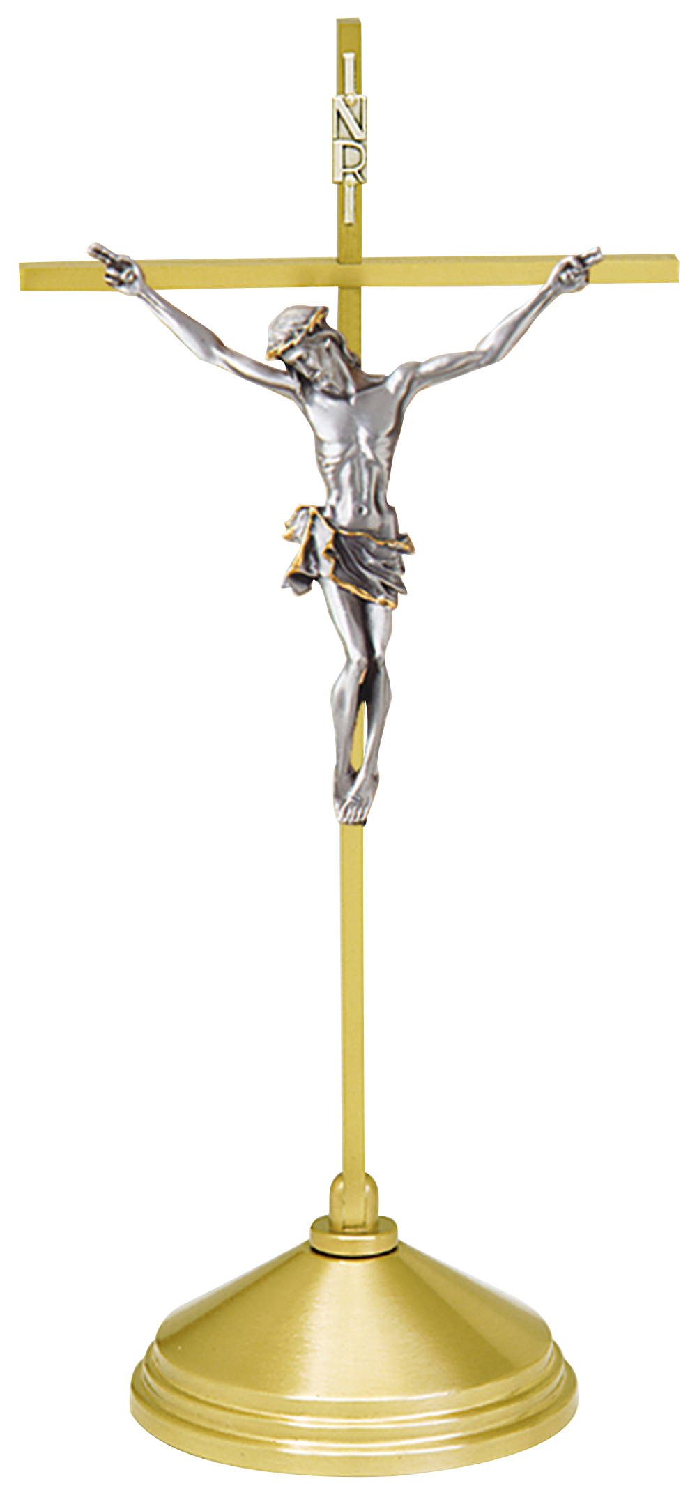 Altar Crucifix  15 inch Brass Silver Ox. Corpus