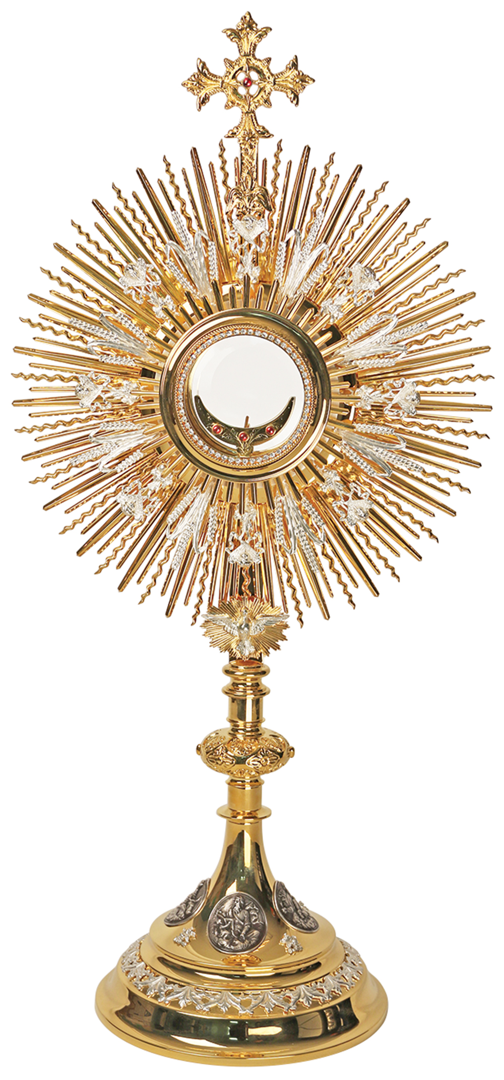 Monstrance 24K Gold Plate Silver Ox. Medallions