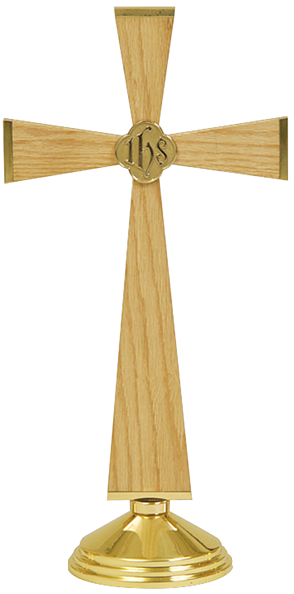 Altar Cross or Crucifix Oak Brass 24 inch