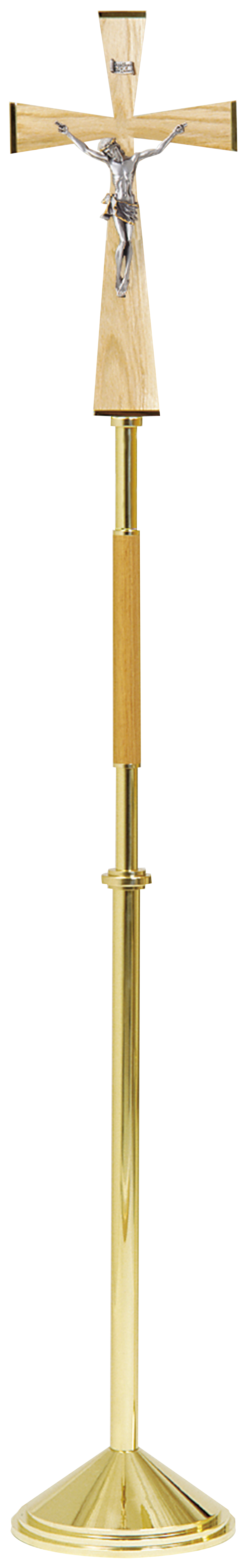 Processional Crucifix Oak Brass 80 inch