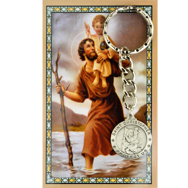 Keychain St. Christopher Medal Pewter Silver Card