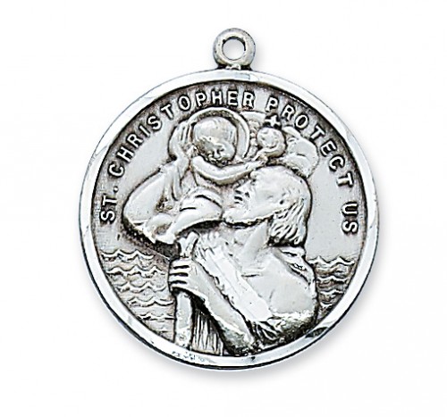 Saint Medal Necklace St. Christopher 1 inch Sterling Silver