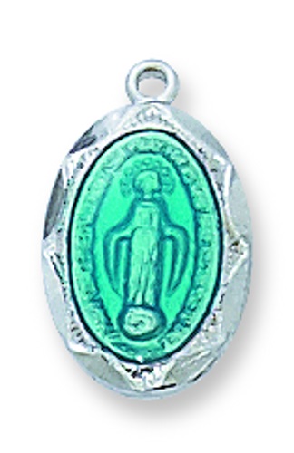 Miraculous Medal Necklace 1/2 inch Sterling Silver Enam Blue