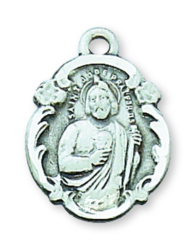 Saint Medal Necklace St. Jude Thaddeus 3/4 inch Sterling Silver
