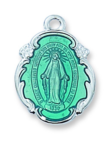 Miraculous Medal Necklace 3/4 inch Sterling Silver Enameled