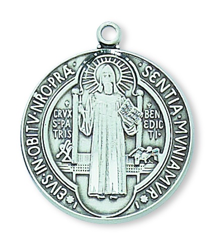 St. Benedict Medal Necklace 1 inch Sterling Silver