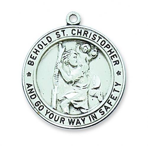 Saint Medal Necklace St. Christopher 1 inch Sterling Silver