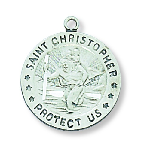 Saint Medal Necklace St. Christopher 3/4 inch Sterling Silver