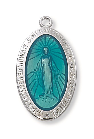 Miraculous Medal Necklace 3/4 inch Sterling Silver Enameled