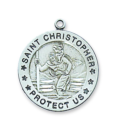 Saint Medal Necklace St. Christopher 7/8 inch Sterling Silver