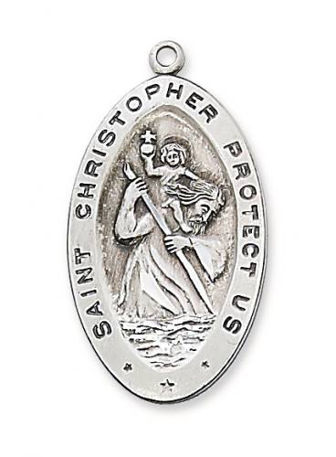 Saint Medal Necklace St. Christopher 1.25 inch Sterling Silver