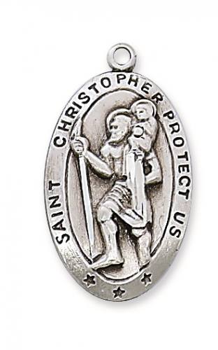 Saint Medal Necklace St. Christopher 1 inch Sterling Silver