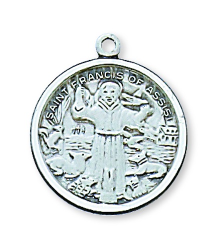 Saint Medal Necklace St. Francis Assisi 3/4 inch Sterling Silver