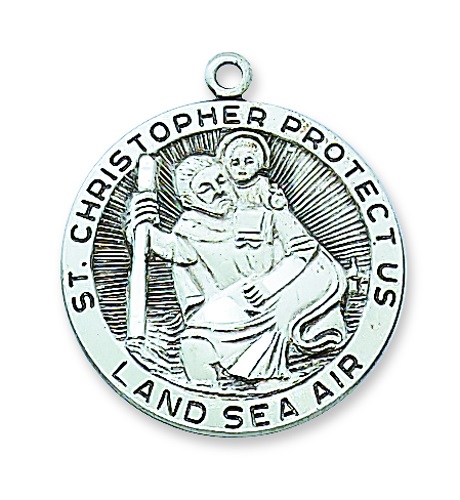 Saint Medal Necklace St. Christopher 1 inch Sterling Silver