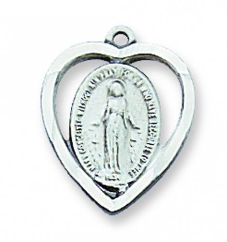 Miraculous Medal Necklace Heart 1/2 inch Sterling Silver