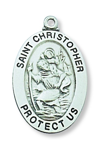 Saint Medal Necklace St. Christopher 1 inch Sterling Silver