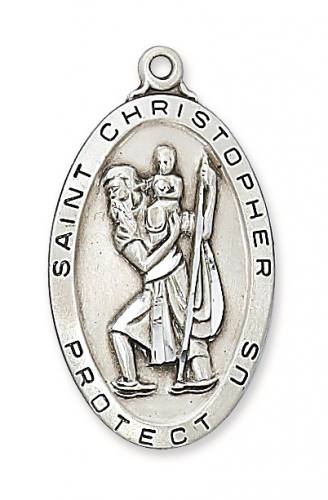 Saint Medal Necklace St. Christopher 1.25 inch Sterling Silver