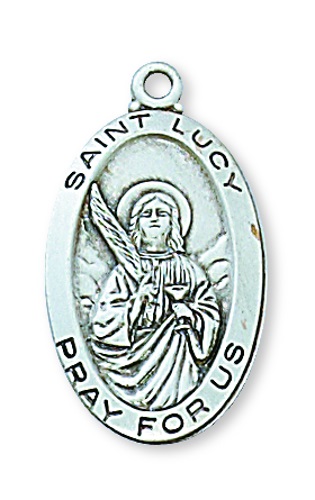 Saint Medal Necklace St. Lucy 7/8 inch Sterling Silver