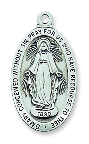 Miraculous Medal Necklace 7/8 inch Sterling Silver