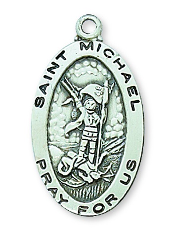 Saint Medal Necklace St. Michael Archangel 7/8 inch Sterl Silver