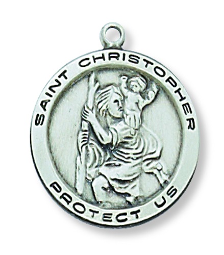 Saint Medal Necklace St. Christopher 3/4 inch Sterling Silver