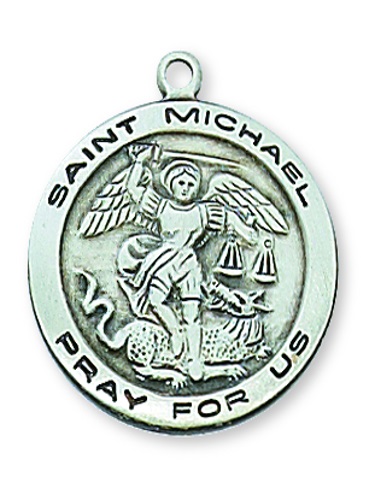 Saint Medal Necklace St. Michael Archangel 3/4 inch Sterl Silver