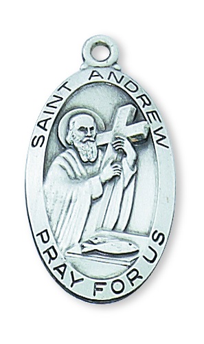 Saint Medal Necklace St. Andrew Apostle 1 inch Sterling Silver