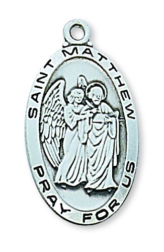 Saint Medal Necklace St. Matthew Evangelist 1 in Sterling Silver