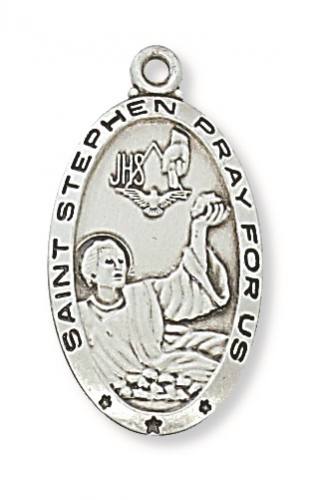 Saint Medal Necklace St. Stephen Martyr 1 inch Sterling Silver