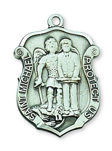 Shield Medal St. Michael Archangel Police 1 inch Sterling Silver