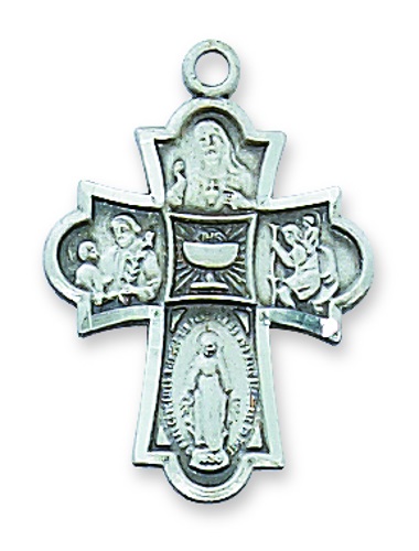 Four Way Medal Necklace Classic Communion 1 inch Sterling Silver
