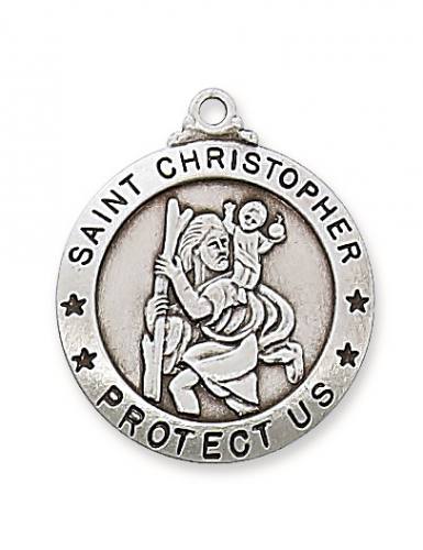 Saint Medal Necklace St. Christopher 7/8 inch Sterling Silver