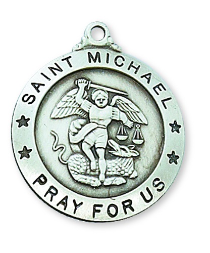 Saint Medal Necklace St. Michael Archangel 7/8 inch Sterl Silver