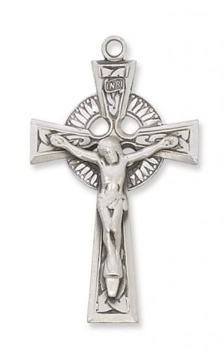 Crucifix Pendant Celtic 1.75 inch Sterling Silver