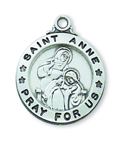Saint Medal Necklace St. Anne 3/4 inch Sterling Silver